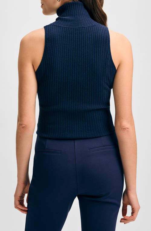 Isaac Mizrahi New York Rib Turtleneck Sleeveless Top In Navy