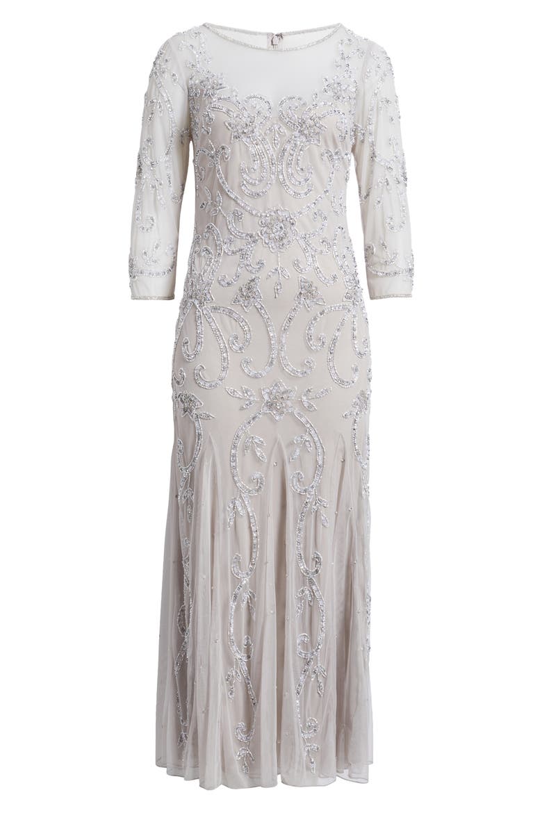Beaded Illusion Neck Gown, Alternate, color, SILVER