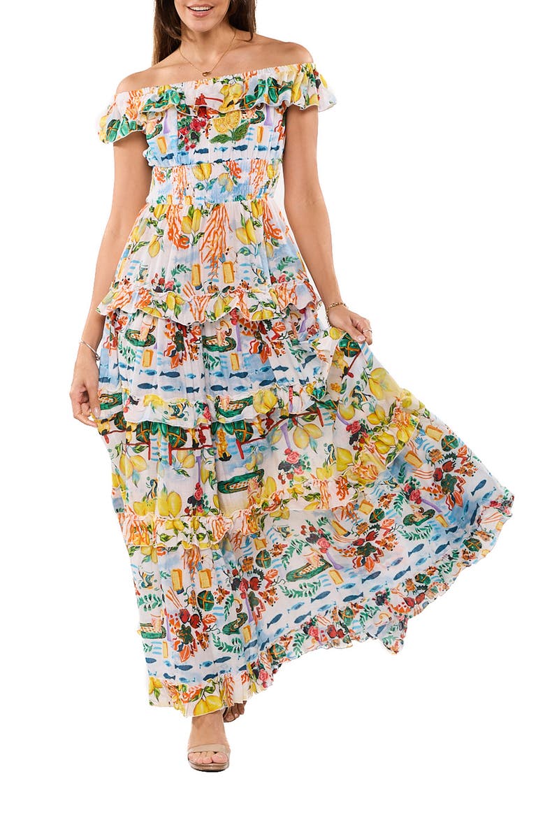 Off the Shoulder Ruffle Maxi Dress, Main, color, BLUE