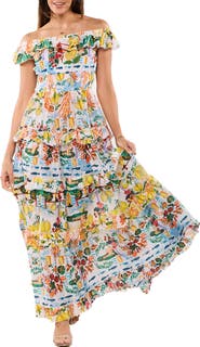 RANEES Off the Shoulder Ruffle Maxi Dress