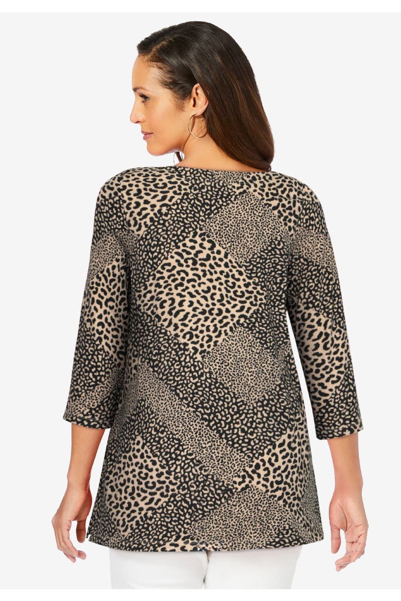 Stretch Cotton Boatneck Tunic, Alternate, color, NEW KHAKI ANIMAL PATCHWORK