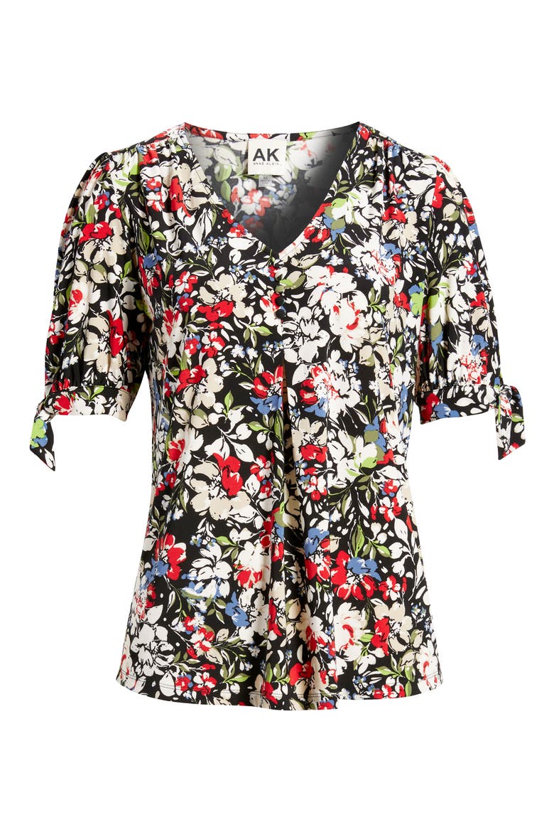Floral Print Short Sleeve Jersey Top, Alternate, color, ANNE BLACK MULTI