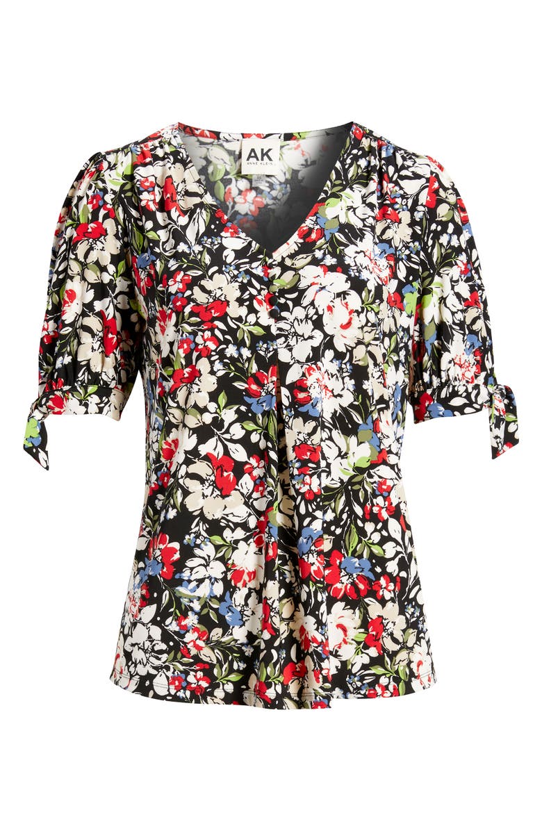 AK ANNE KLEIN Floral Print Short Sleeve Jersey Top, Alternate, color, Anne Black Multi