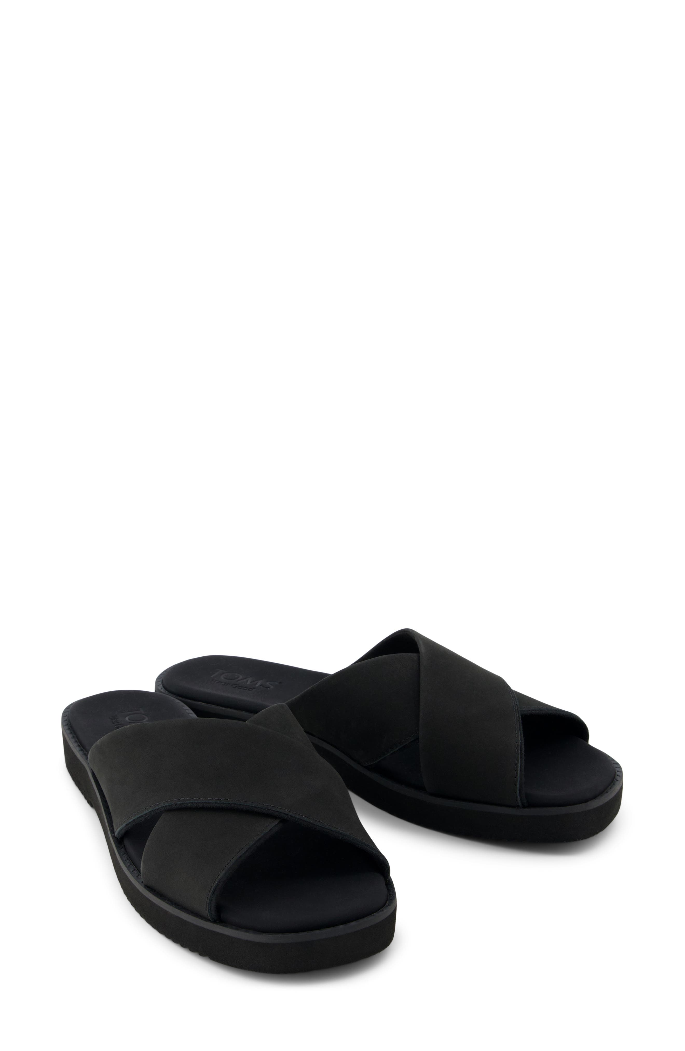 TOMS Mae Crossover Slide Sandal, Alternate, color, Black