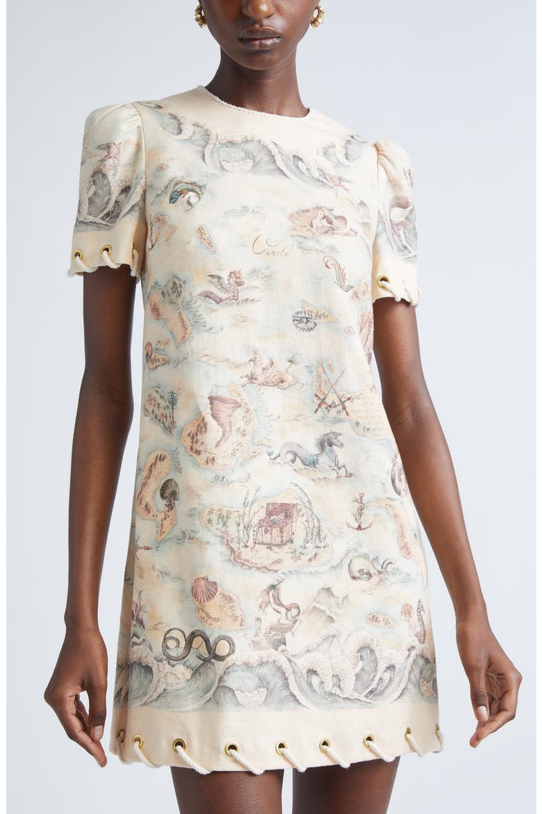 Rebellion Rope Trim Linen Minidress, Alternate, color, TREASURE MAP
