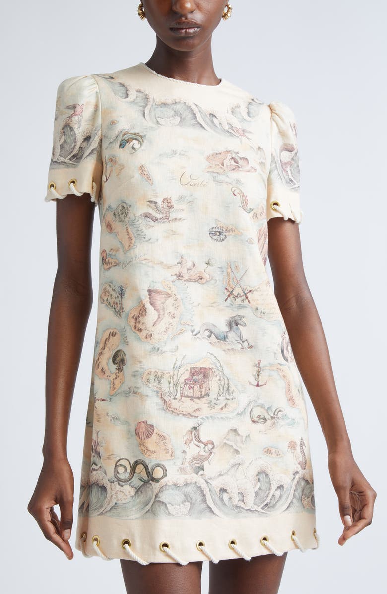 Zimmermann Rebellion Rope Trim Linen Minidress, Alternate, color, Treasure Map