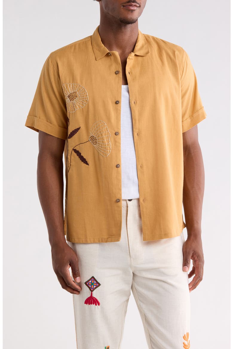 Imaran Embroidered Button-Up Shirt, Main, color, CAMEL