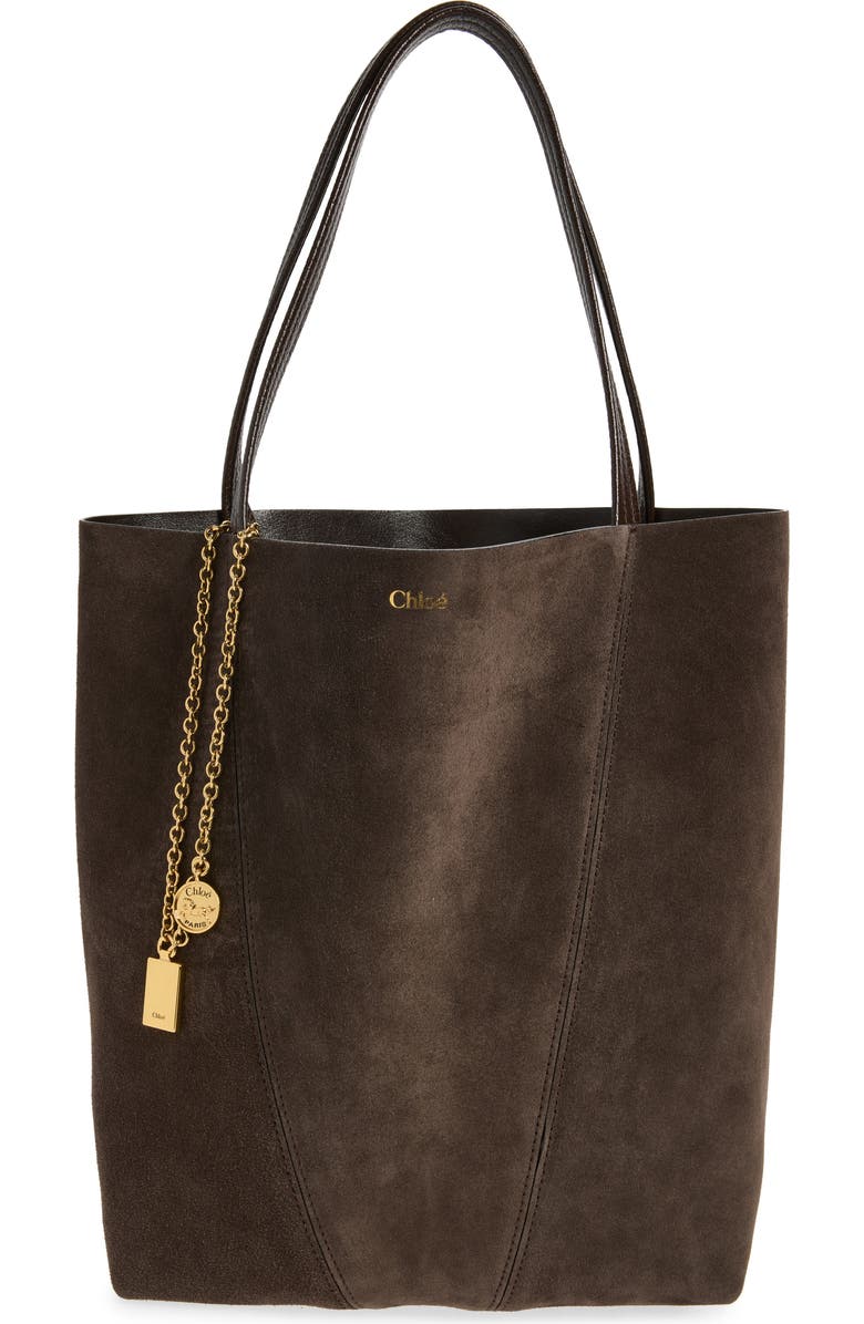 Chloé Medium Spin Suede Tote, Main, color, Kohl Brown