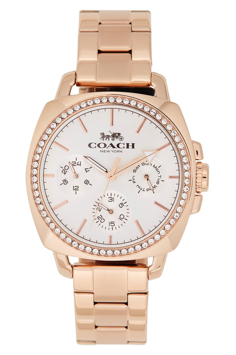 Crystal Boyfriend Bracelet Watch, 21mm, Main, color, ROSE GOLD