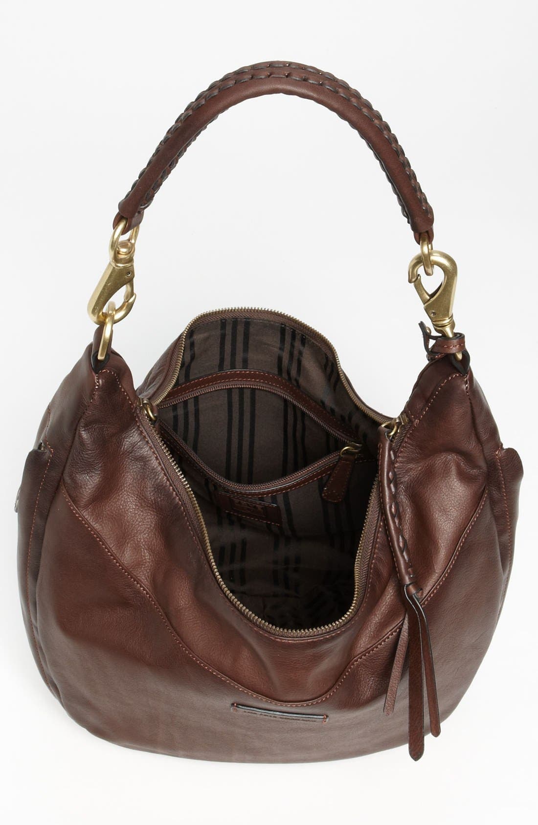 'Jenny' Leather Hobo, Alternate, color, DARK BROWN