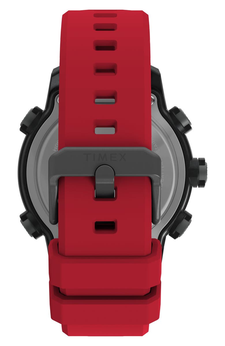 Timex<sup>®</sup> Ironman<sup>®</sup> Triathlon Digital 200-Lap Silicone Strap Watch, 44mm, Alternate, color, Black/ Red Digital