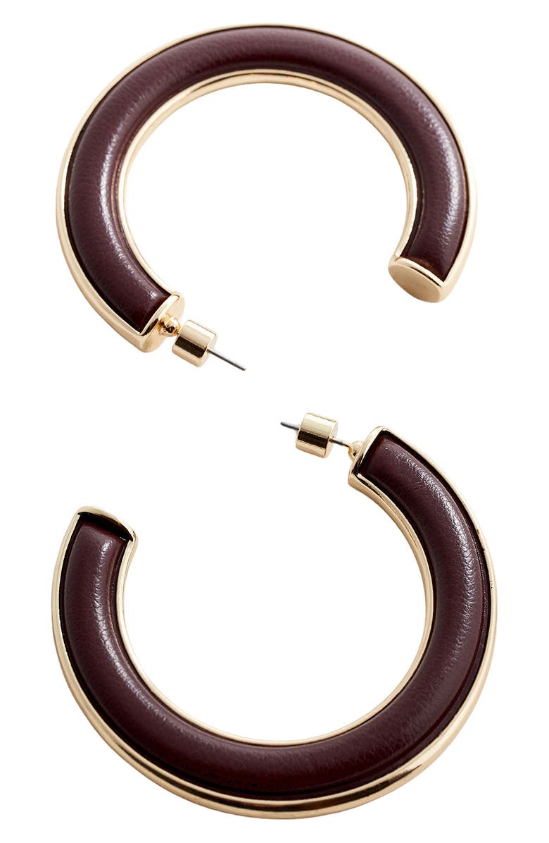 MANGO Faux Leather Hoop Earrings, Alternate, color, 