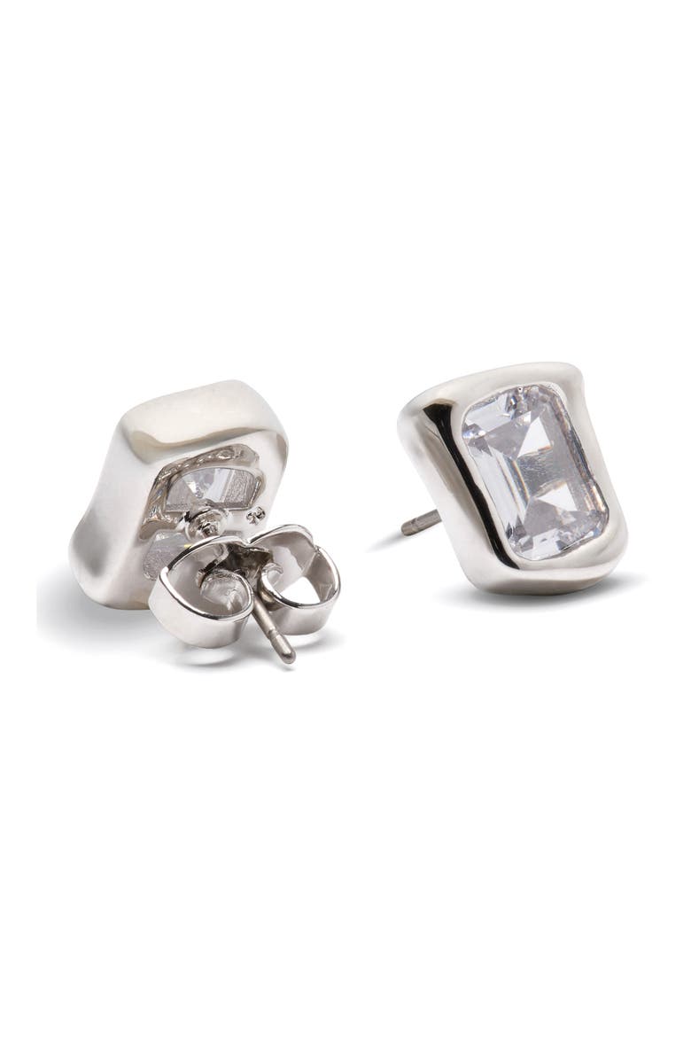 molten glass stud earrings, Alternate, color, CLEAR/ SILVER