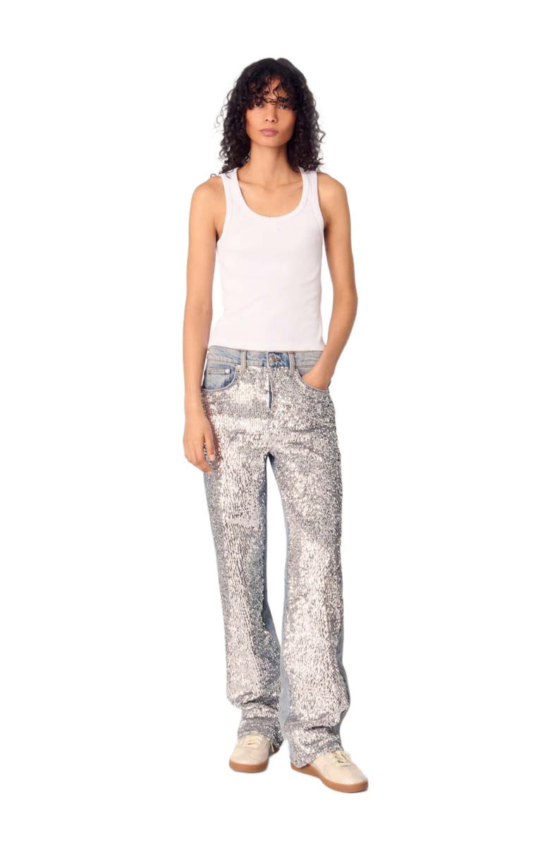 maje Sequinned jeans, Main, color, 