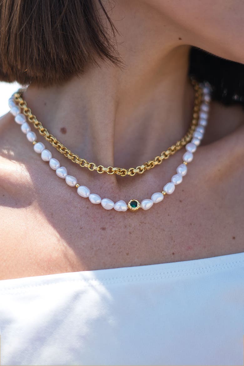 Ella Freshwater Pearl Necklace Set, Alternate, color, Gold/Green