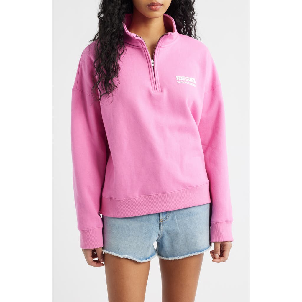 Rip Curl Surf Puff Logo Quarter Zip Sweatshirt In Pink