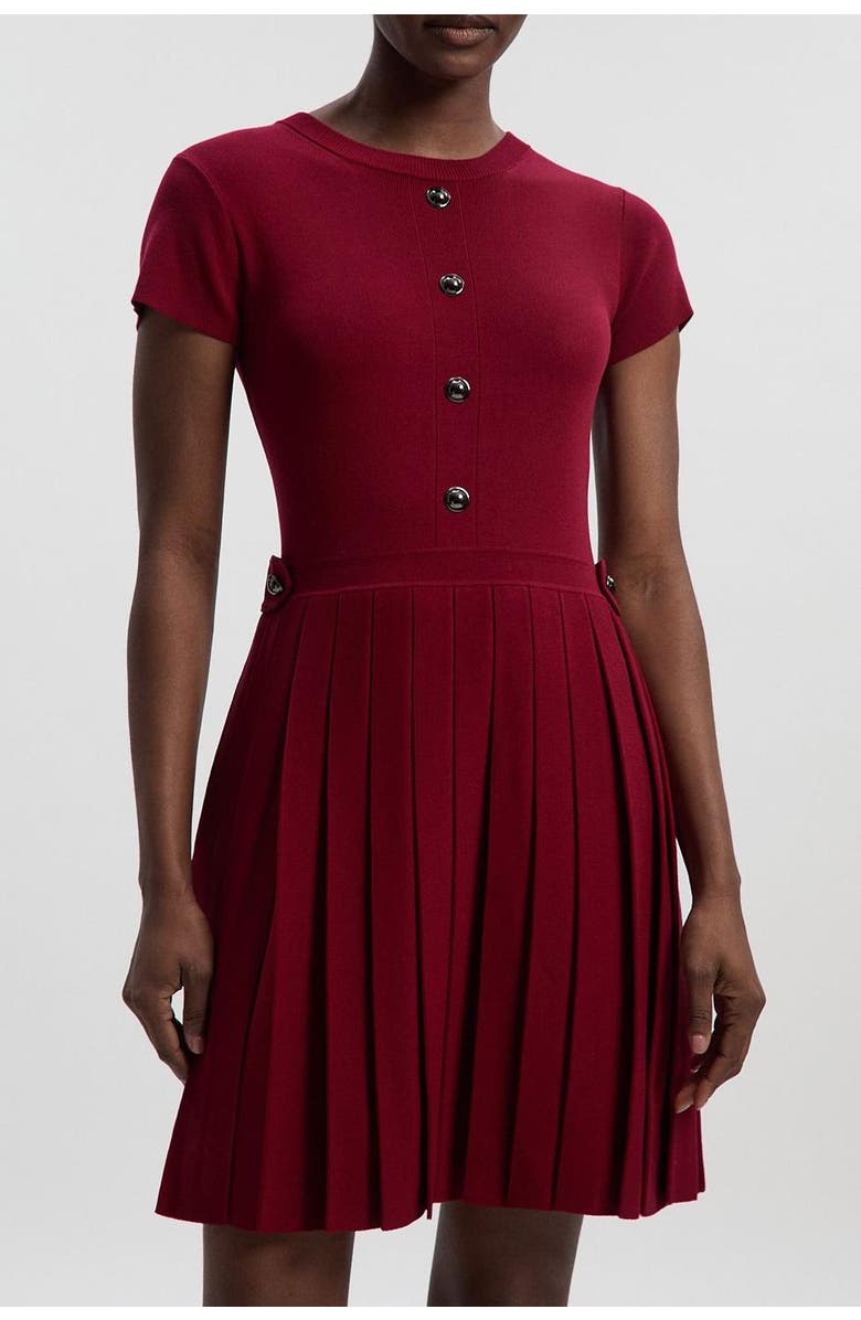 Karen Millen Viscose Tab Pleated Knit Mini Dress, Alternate, color, Burgundy
