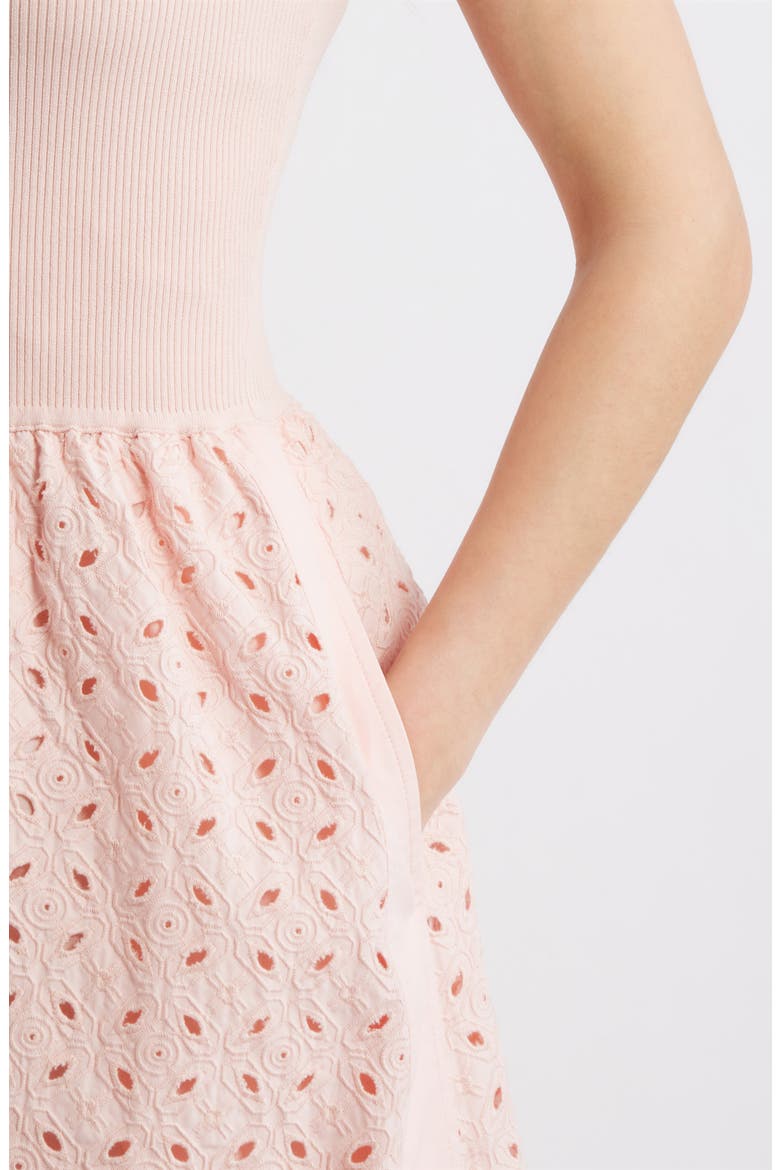 Emma Sleeveless Rib & Broderie Anglaise Dress, Alternate, color, PALE BLUSH