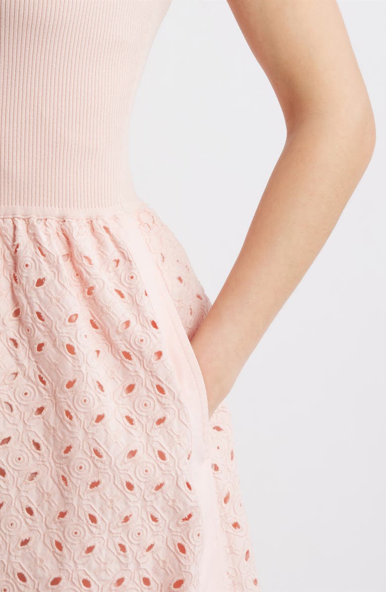 Elie Tahari Emma Sleeveless Rib & Broderie Anglaise Dress, Alternate, color, Pale Blush
