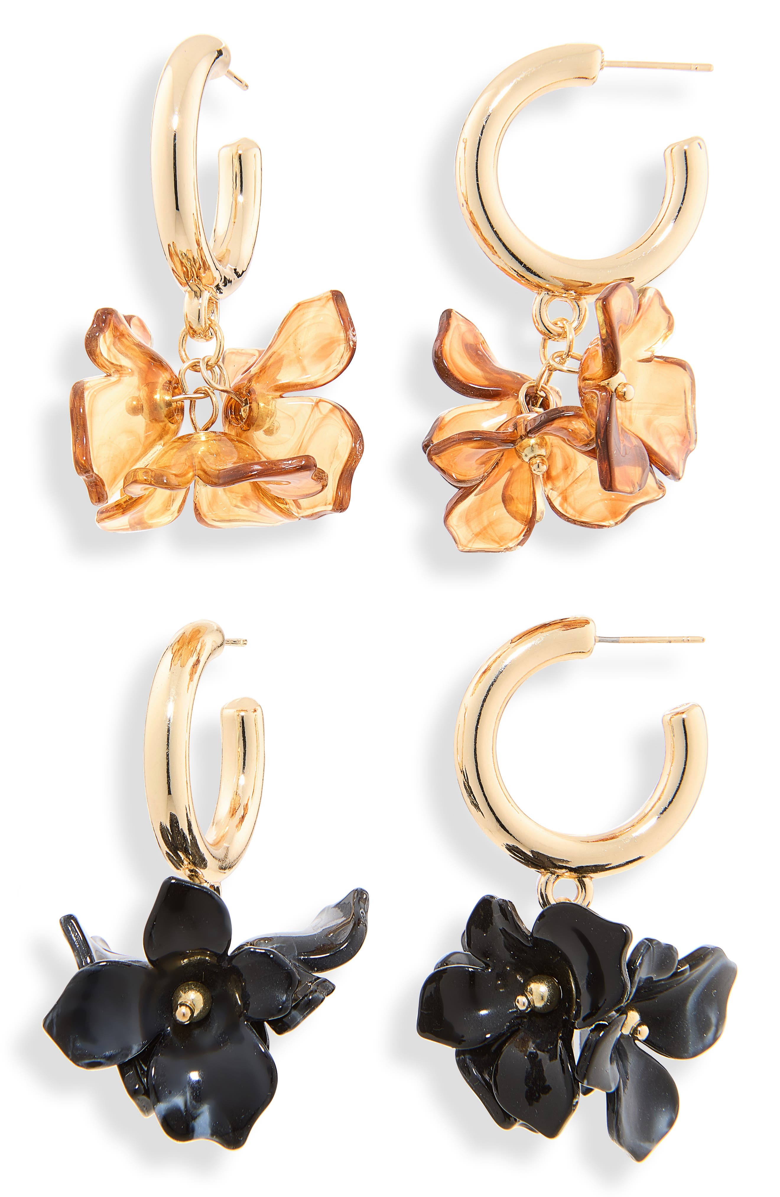 Set of 2 Flower Petal Drop Hoop Earrings