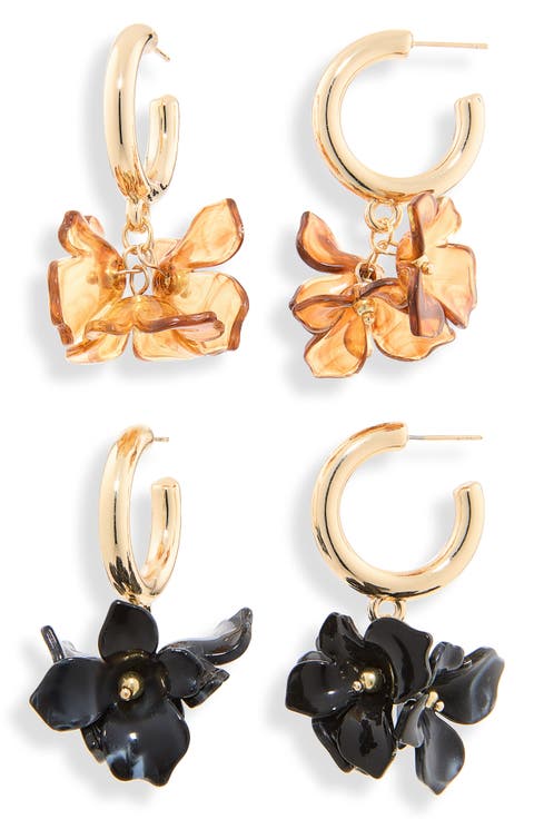 Set of 2 Flower Petal Drop Hoop Earrings