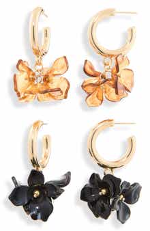 Set of 2 Flower Petal Drop Hoop Earrings