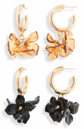 Set of 2 Flower Petal Drop Hoop Earrings