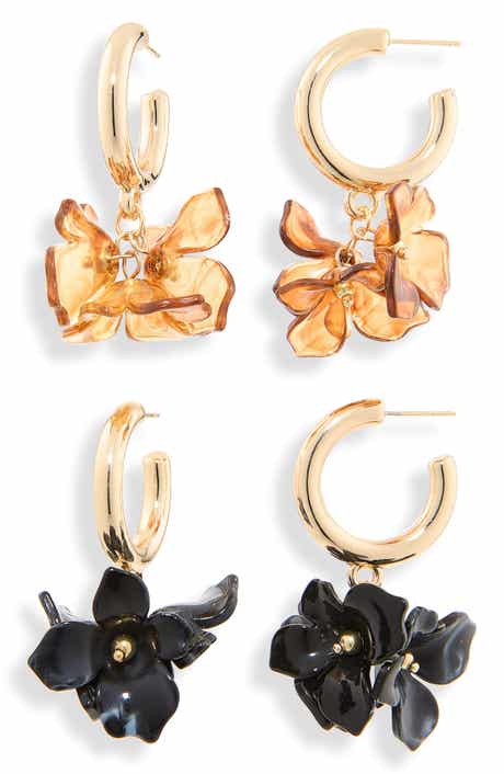 Set of 2 Flower Petal Drop Hoop Earrings