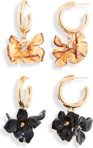 NATASHA Set of 2 Flower Petal Drop Hoop Earrings