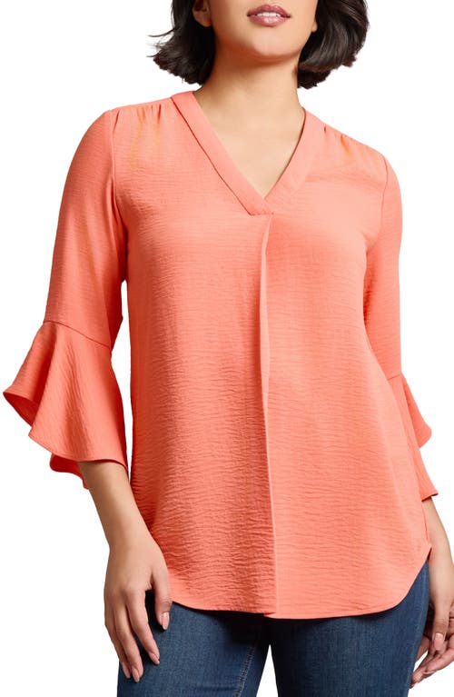 Jones New York Pleated V-neck Flutter Sleeve Top In Coral Sun