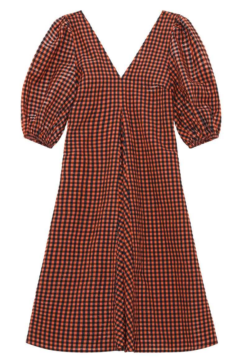 Check Balloon Sleeve Dress, Alternate, color, FLAME