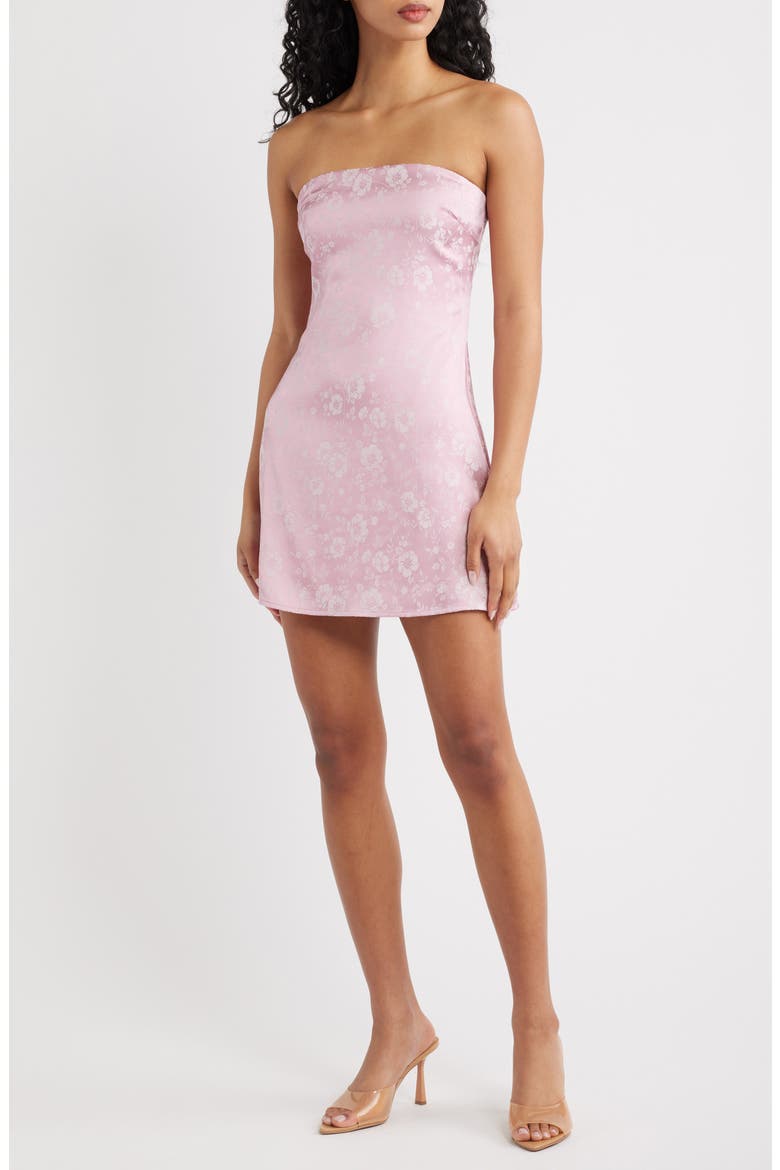 Floral Strapless Satin Cocktail Minidress, Main, color, DUSTY PINK