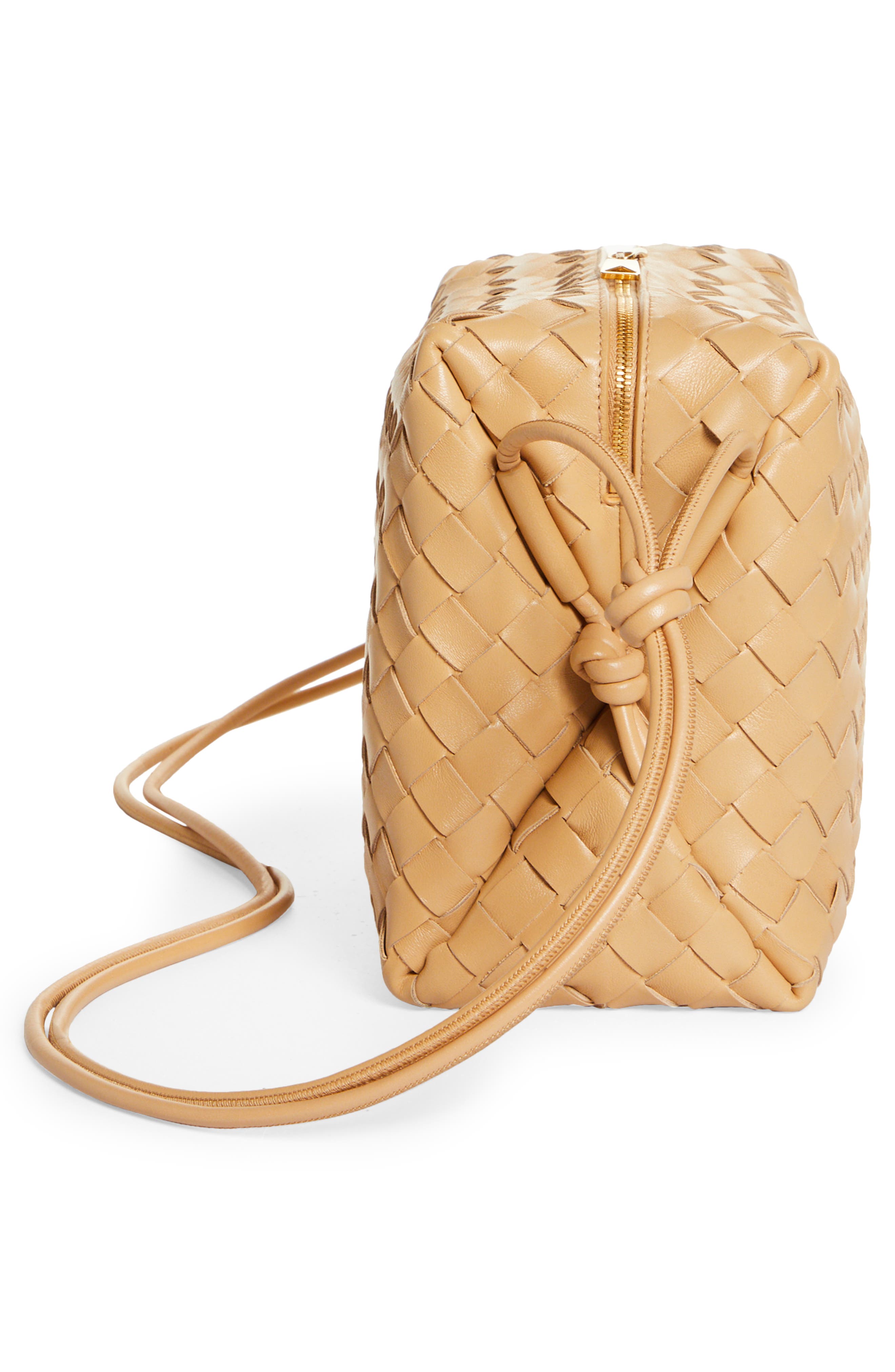 Large Loop Intrecciato Leather Shoulder Bag, Alternate, color, ALMOND GOLD
