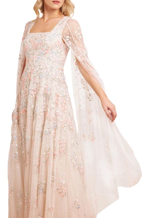 Versailles Ditsy Cape Sleeve Ankle Gown