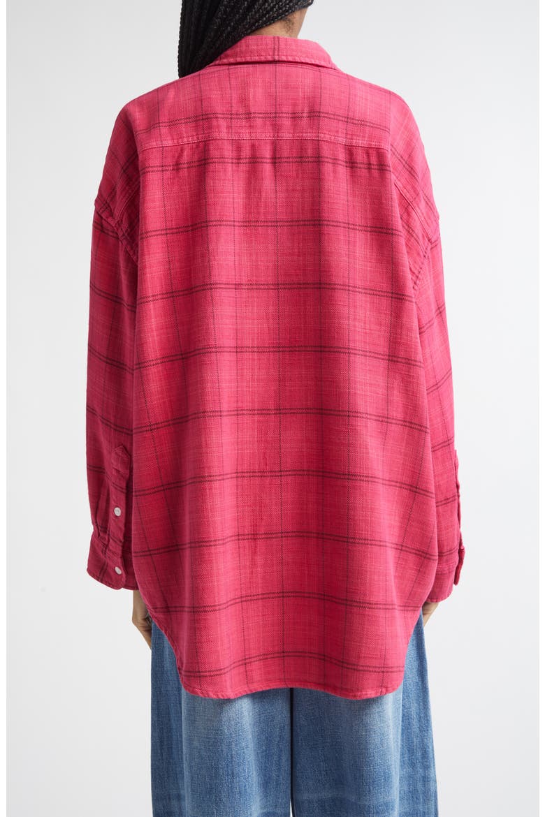 Plaid Oversize Drop Neck Cotton Flannel Button-Up Shirt (Nordstrom Exclusive), Alternate, color, DEEP PINK PLAID