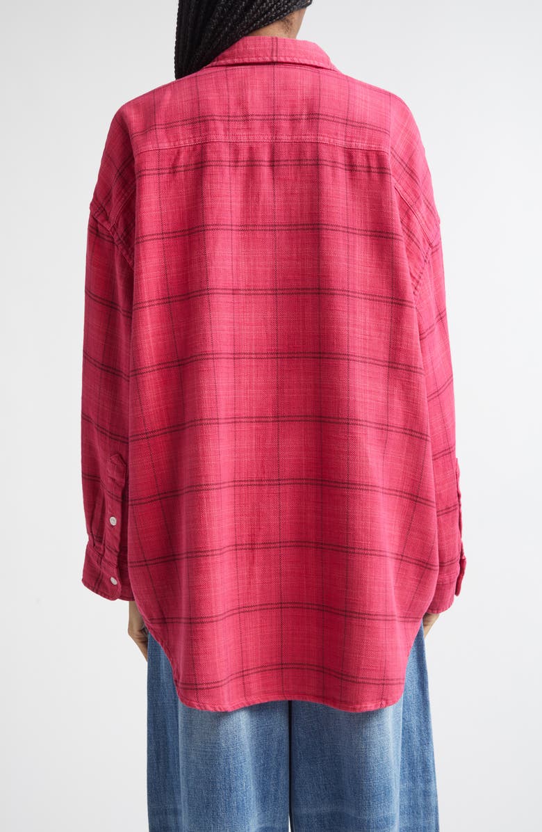 R13 Plaid Oversize Drop Neck Cotton Flannel Button-Up Shirt, Alternate, color, Deep Pink Plaid