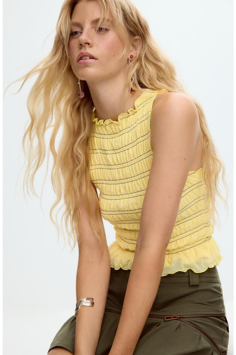 Shirred Sleeveless Crop Top, Alternate, color, YELLOW