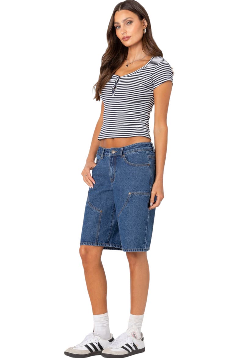 Kady Stripe Short Sleeve Henley Top, Alternate, color, NAVY