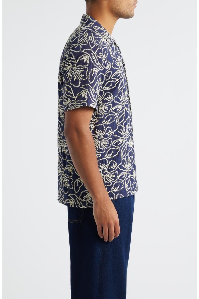 Casual Fit Floral Embroidered Camp Shirt, Alternate, color, VERY DARK NAVY