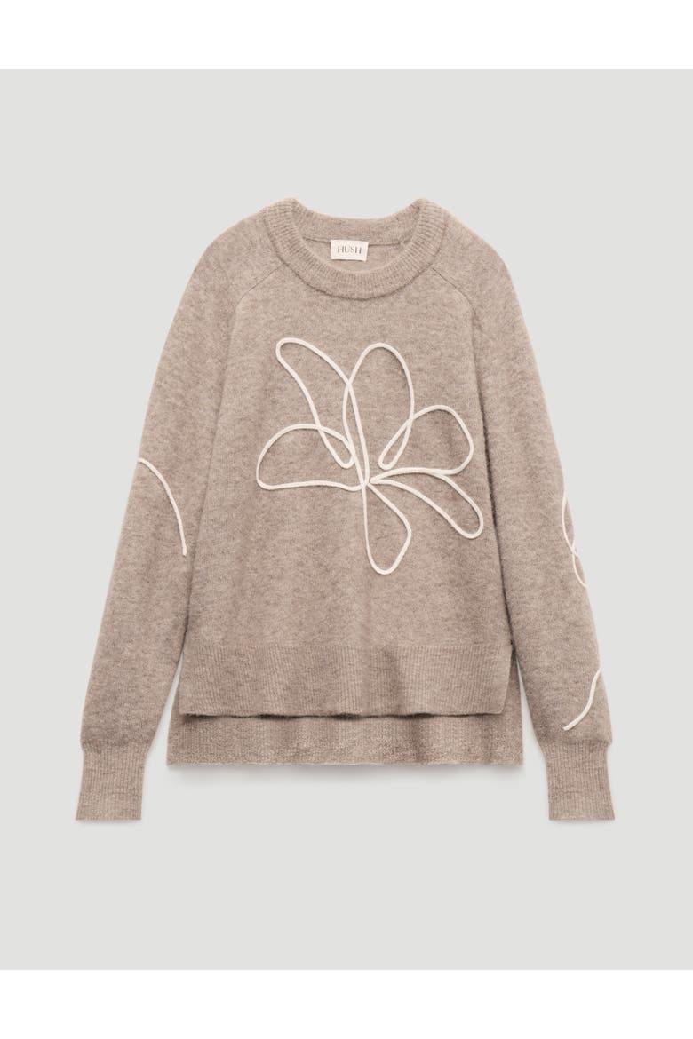 Wool Blend Flower Motif Jumper, Alternate, color, Oatmeal Marl