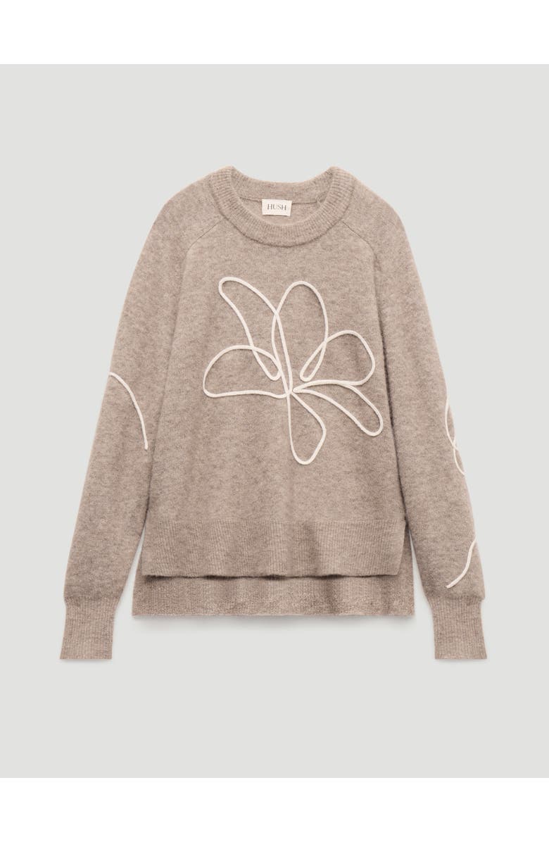 Hush Wool Blend Flower Motif Jumper, Alternate, color, Oatmeal Marl