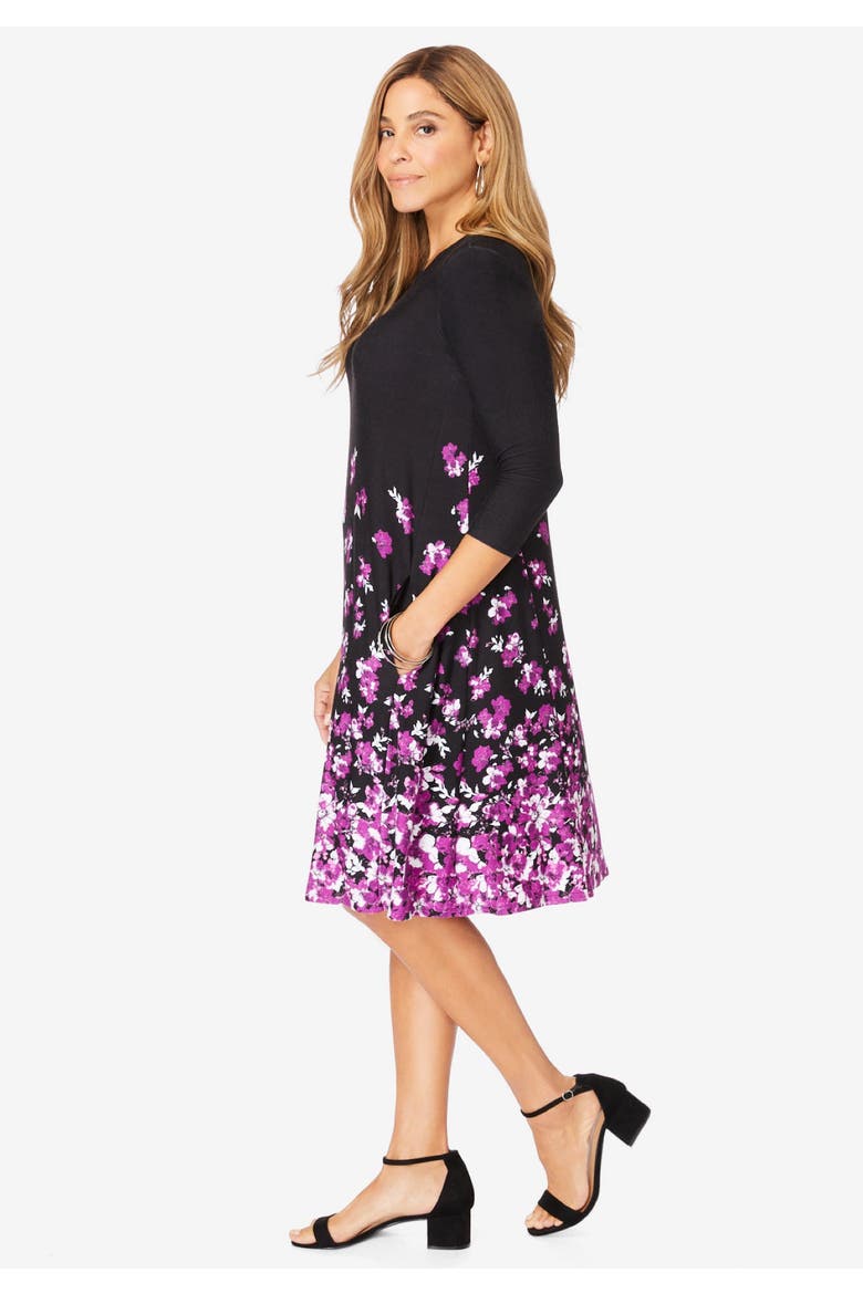 Stretch Knit Three-Quarter Sleeve T-shirt Dress, Alternate, color, FROST TEAL PAISLEY