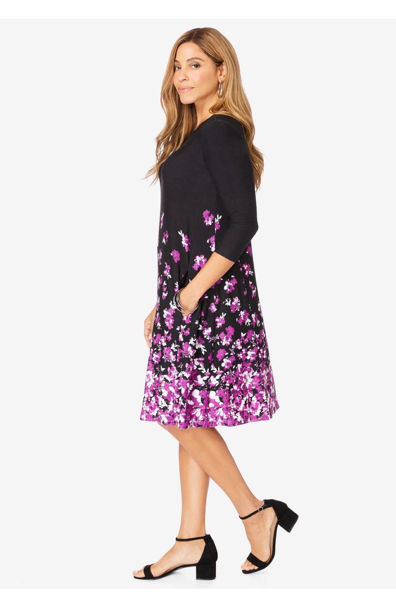 Jessica London Stretch Knit Three-Quarter Sleeve T-shirt Dress, Alternate, color, Black