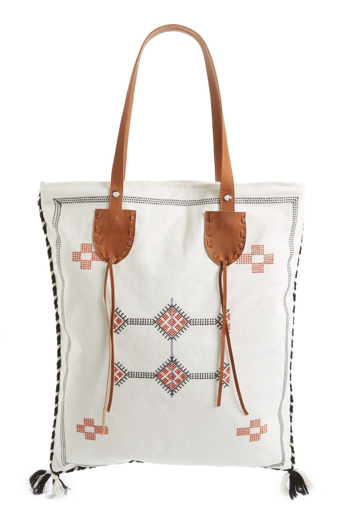 Sole Society Embroidered Vertical Canvas Tote, Main, color, 