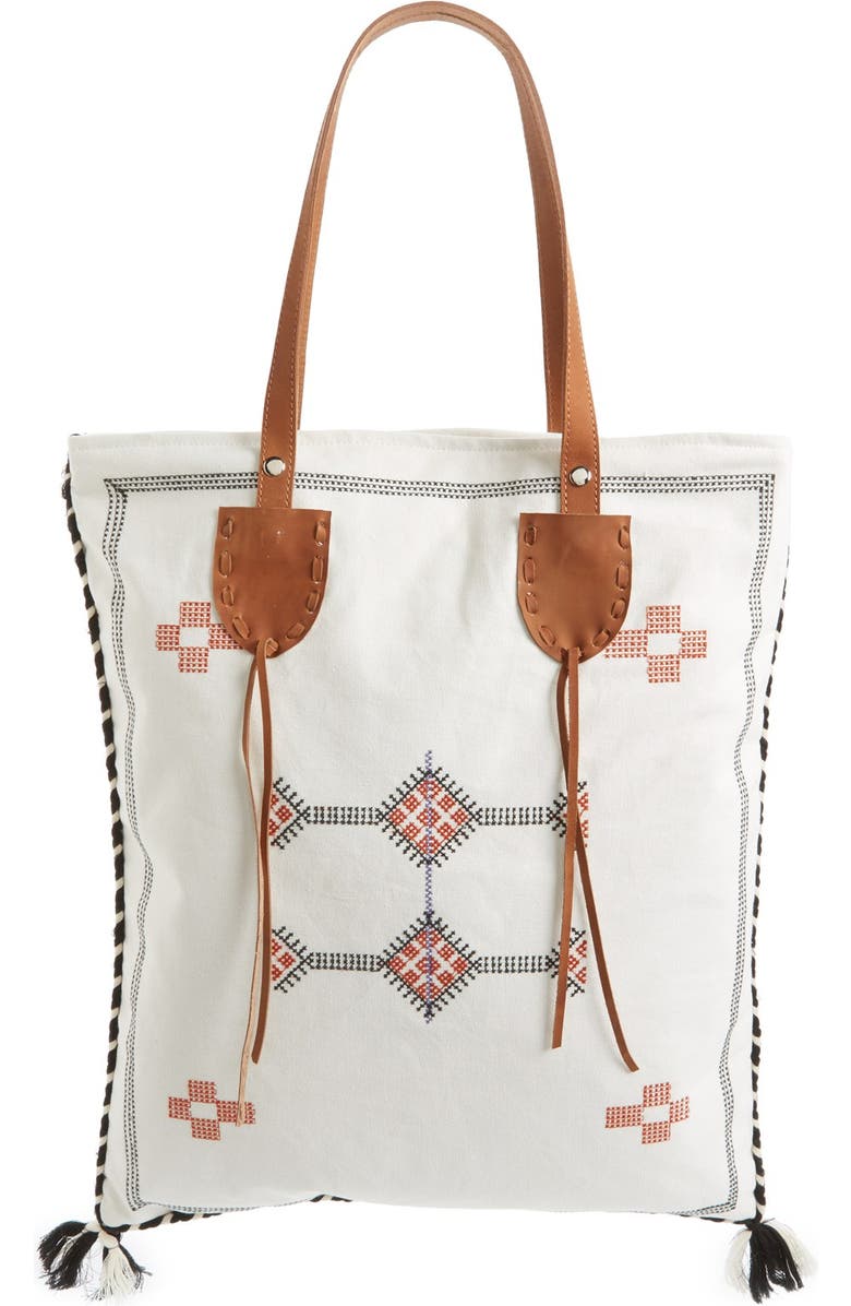 Sole Society Embroidered Vertical Canvas Tote, Main, color,