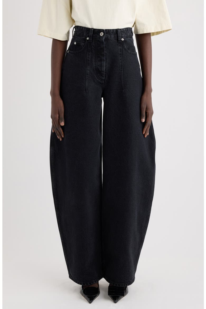 Le De-Nîmes Ovalo Barrel Leg Jeans, Main, color, BLACK