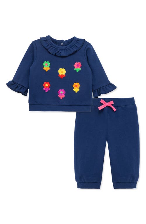 Little Me Pop Flowers Active Top & Joggers Set In Blue