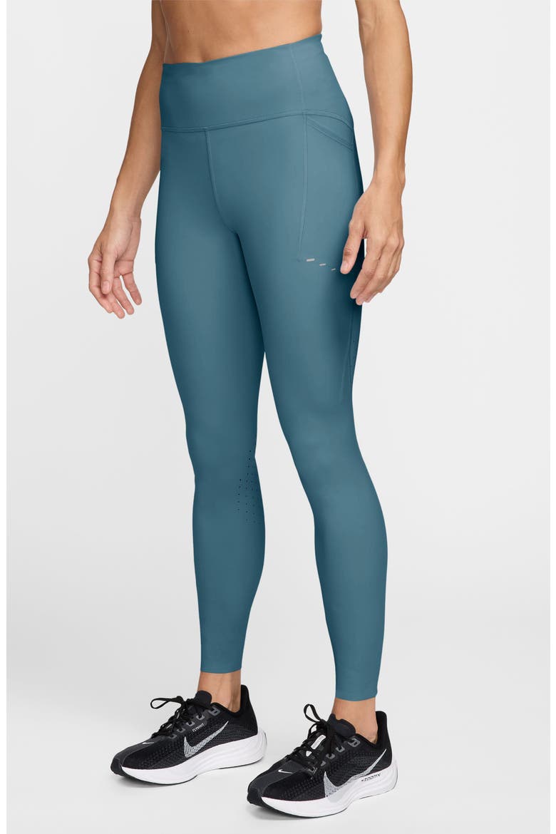 Swift High-Waisted Pocket 7/8 Running Leggings, Main, color, SMOKEY BLUE/ REFLECTIVE SILV