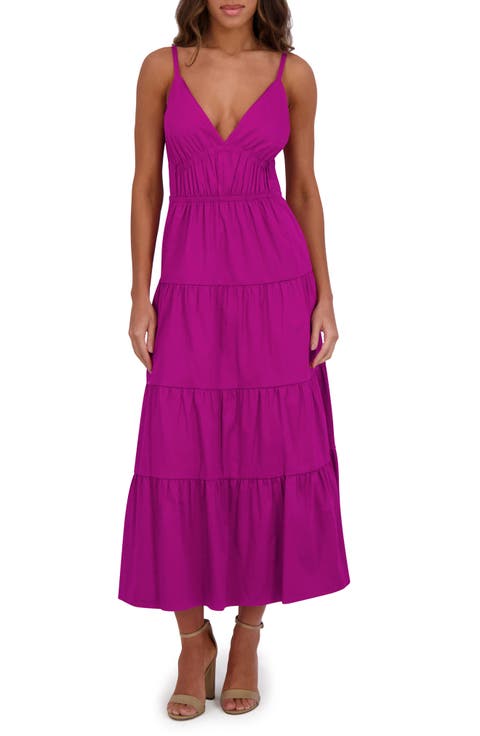 Stretch Cotton Tiered Midi Dress