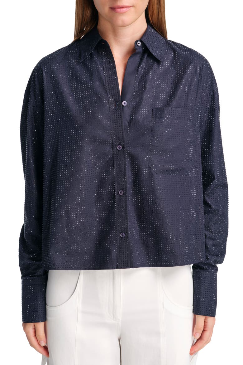 Average Joe Crystal Embellished Cotton Button-Up Shirt, Main, color, MIDNIGHT